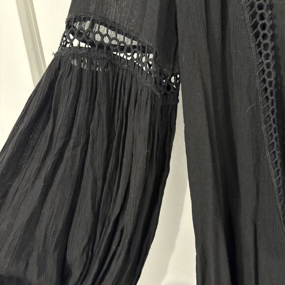 FREE PEOPLE Black Just the Two of Us Crochet Lace Inset High Low Tunic Top XS - Picture 9 of 15